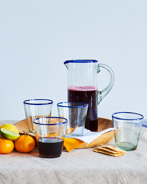 Blue Rim Glass Pitcher - TerraKlay