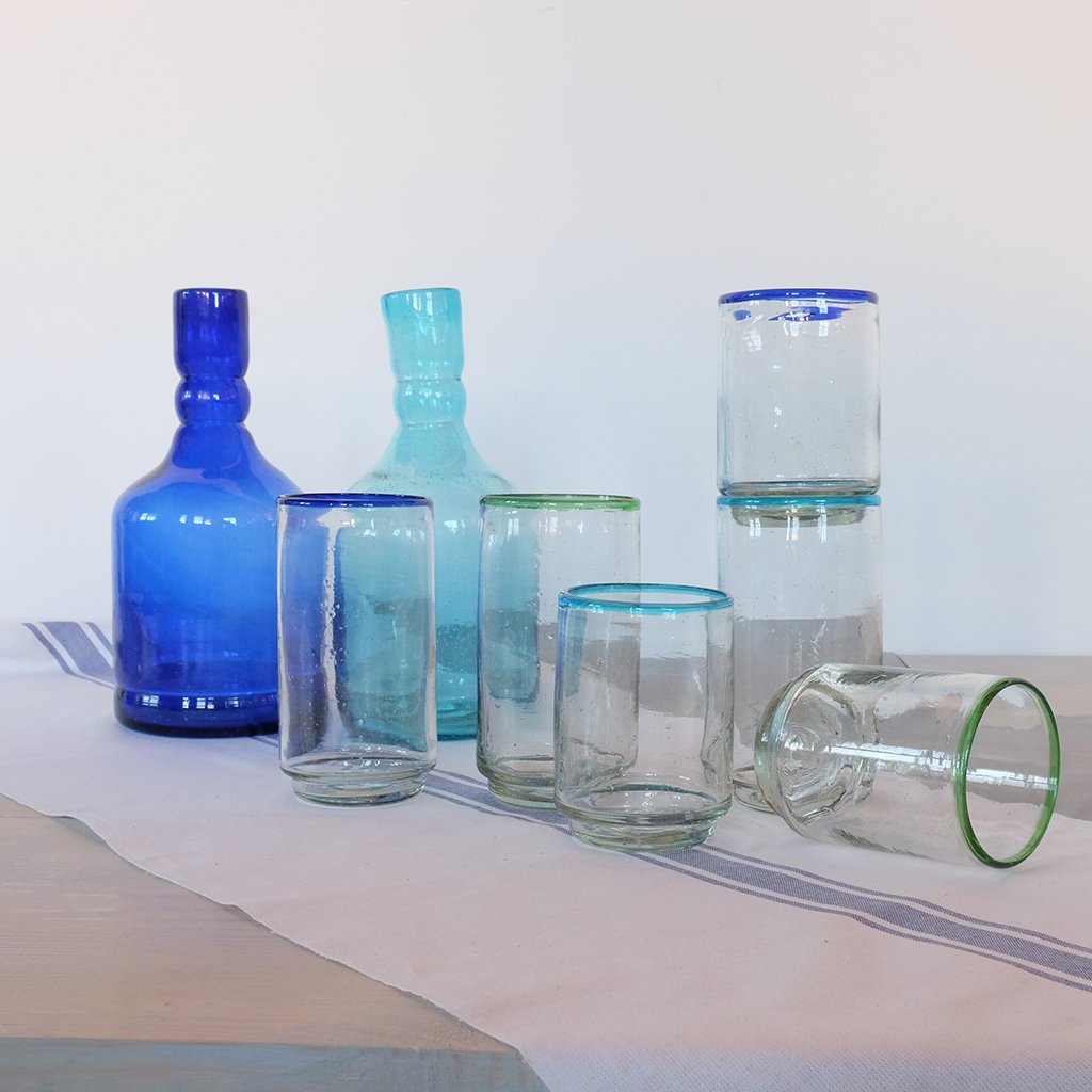 Med Blue Rim Stacking Glass