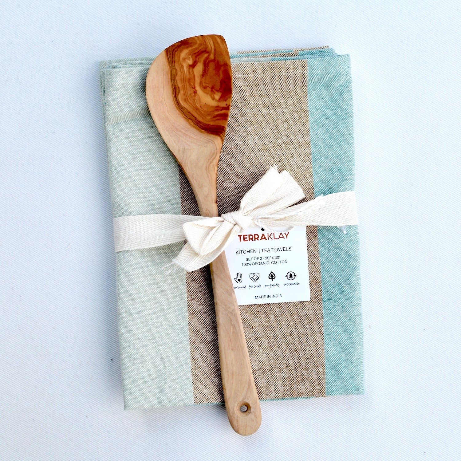 Kitchen Towel Gift Set with Olive Wood Spoon | TerraKlay