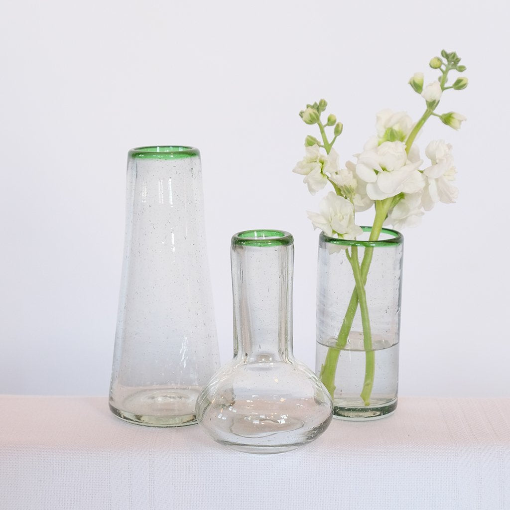 Green Rim Cordial Glass and vase