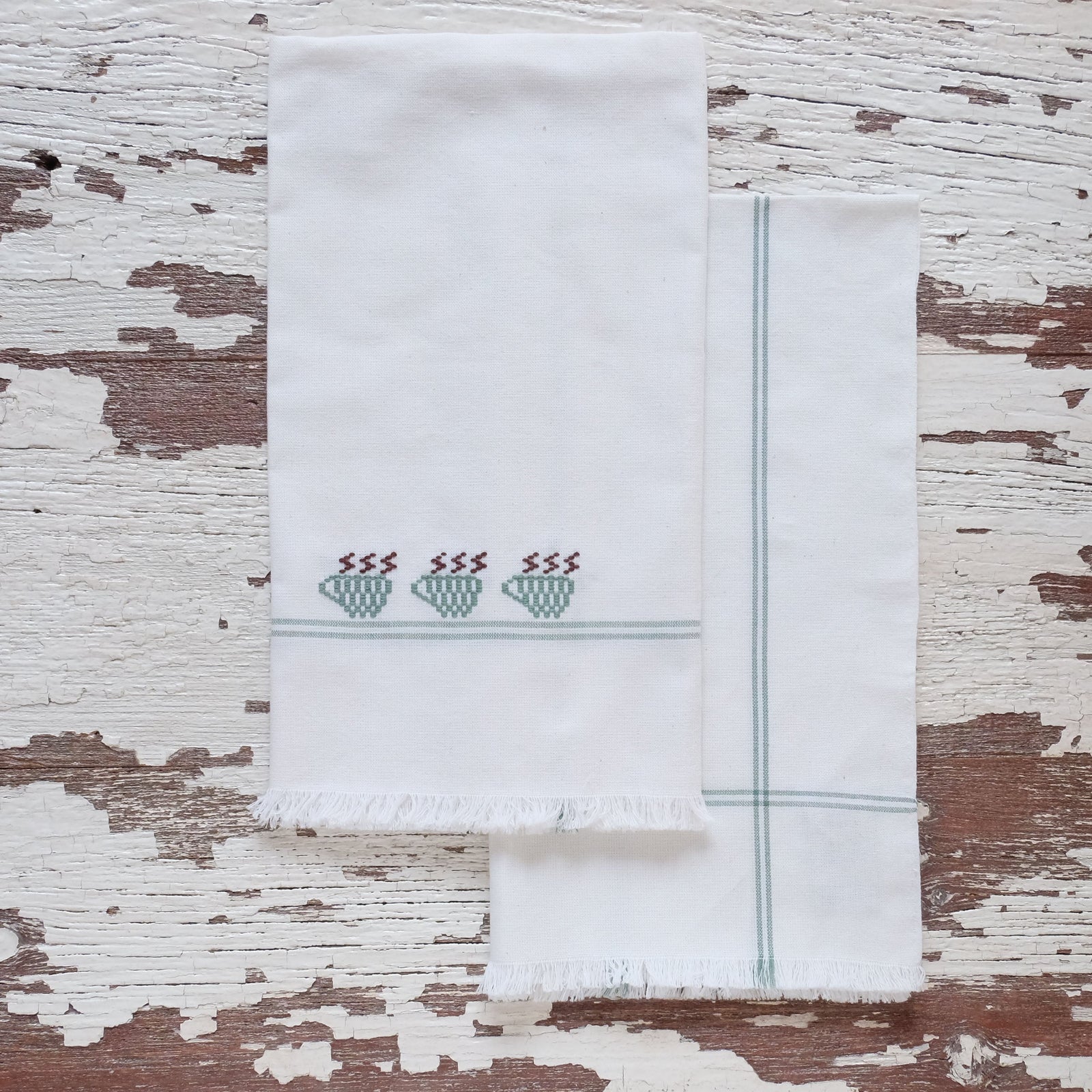 Jade 3 Teacups Kitchen Towels 