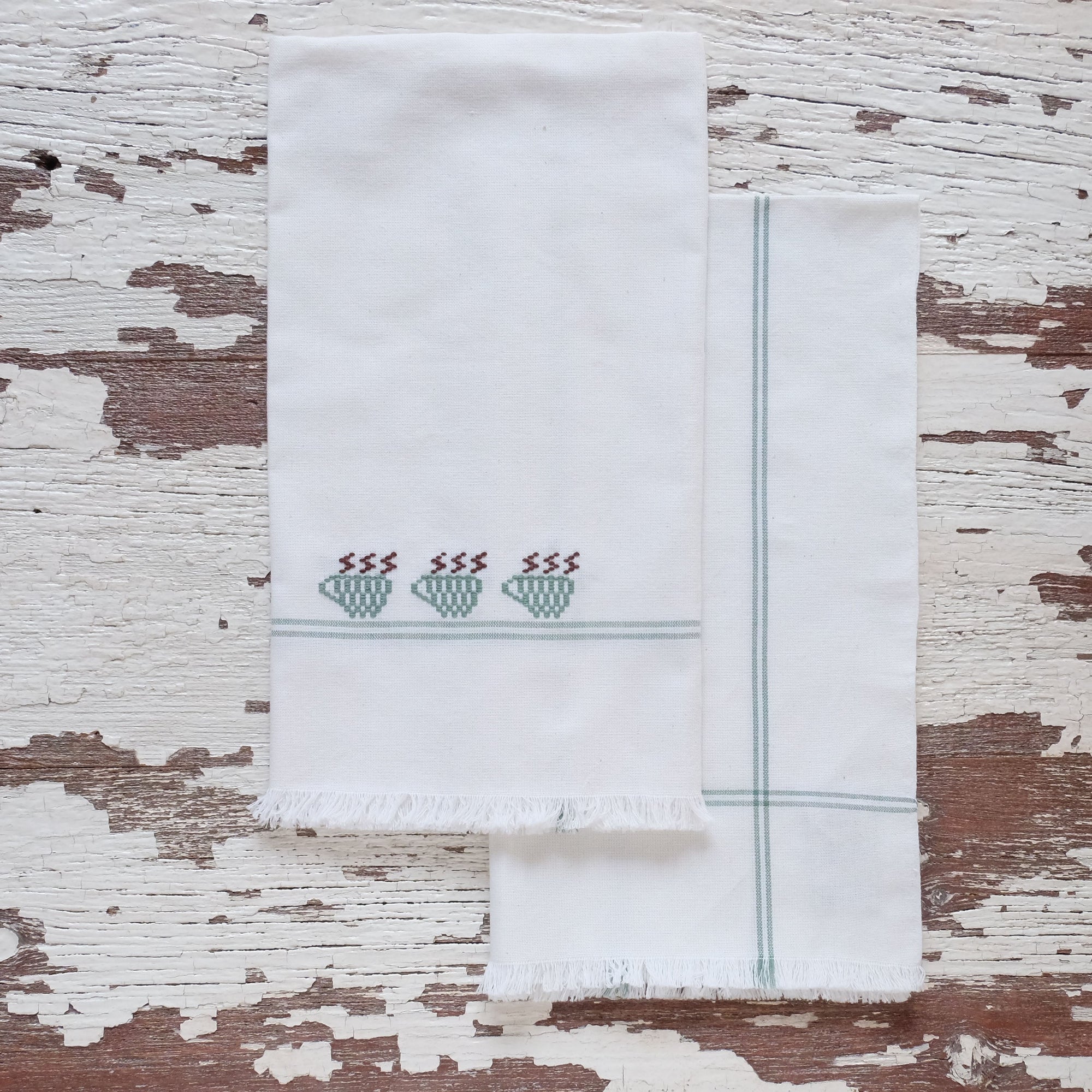 Jade 3 Teacups Kitchen Towels 