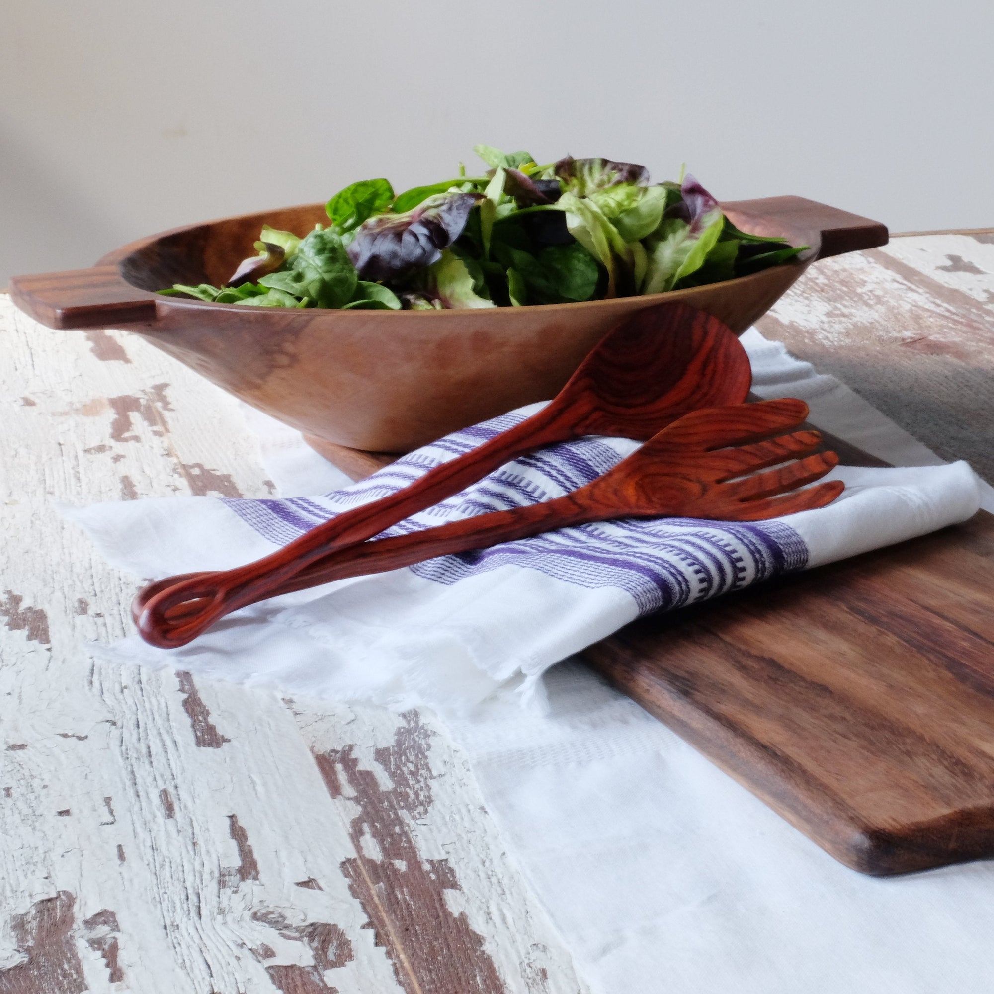 Medium Wood Bowl with Handles - 15.5 inch