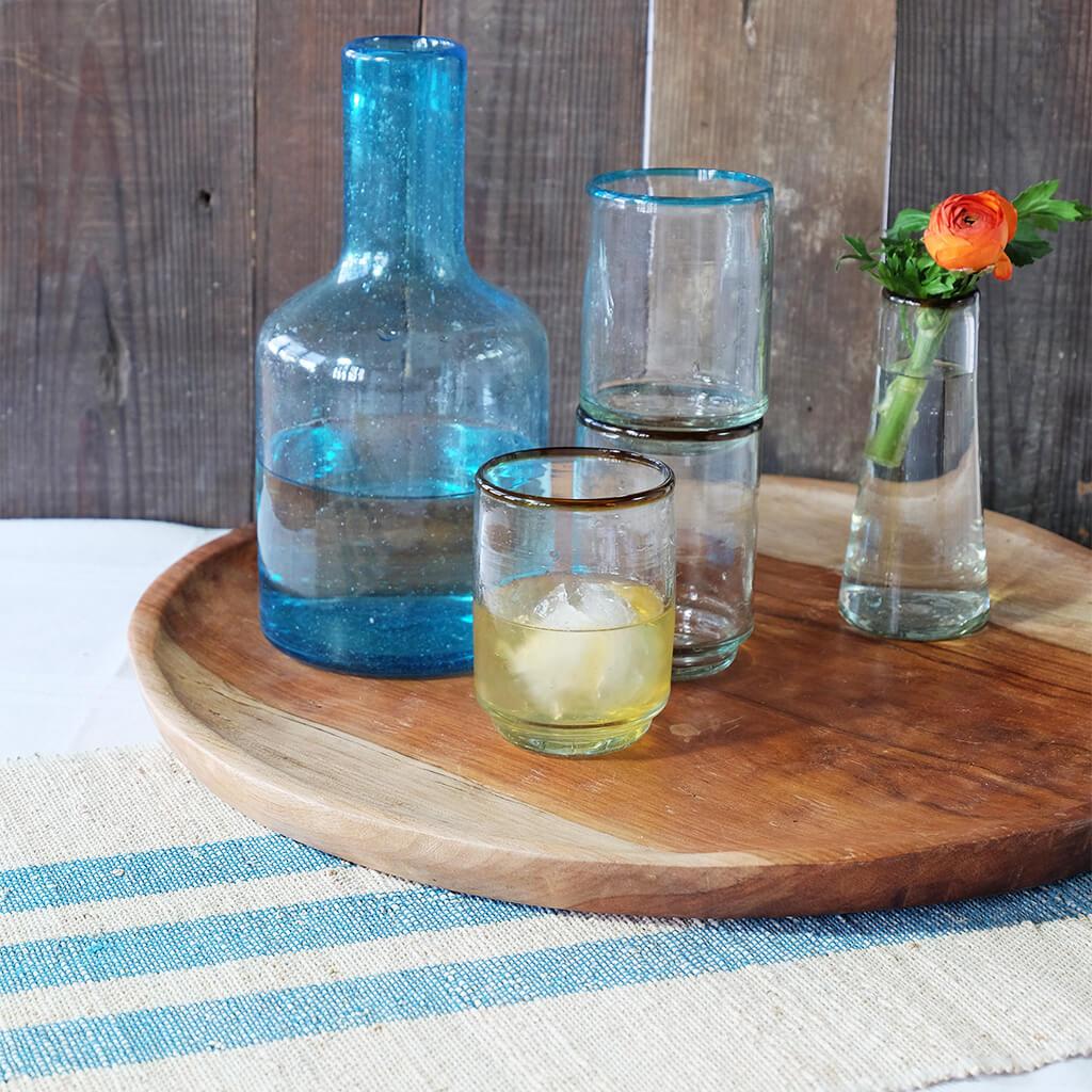 Medium Aqua Rim Stacking Glass and decanter