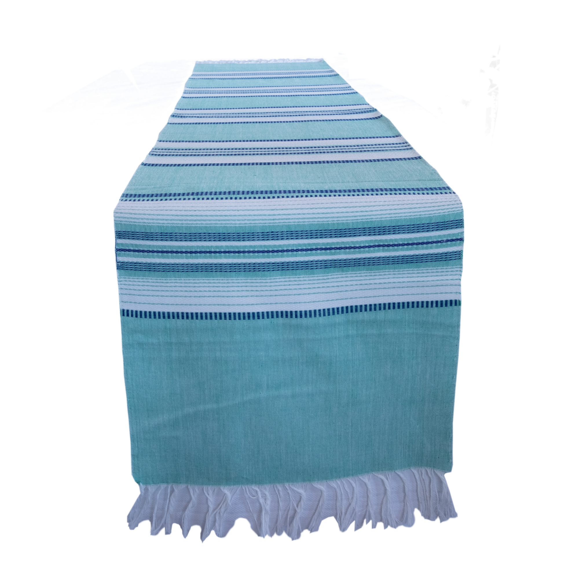 Teal with Blue Stripes Cotton Table Runner