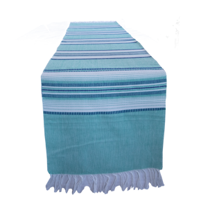 Teal with Blue Stripes Cotton Table Runner