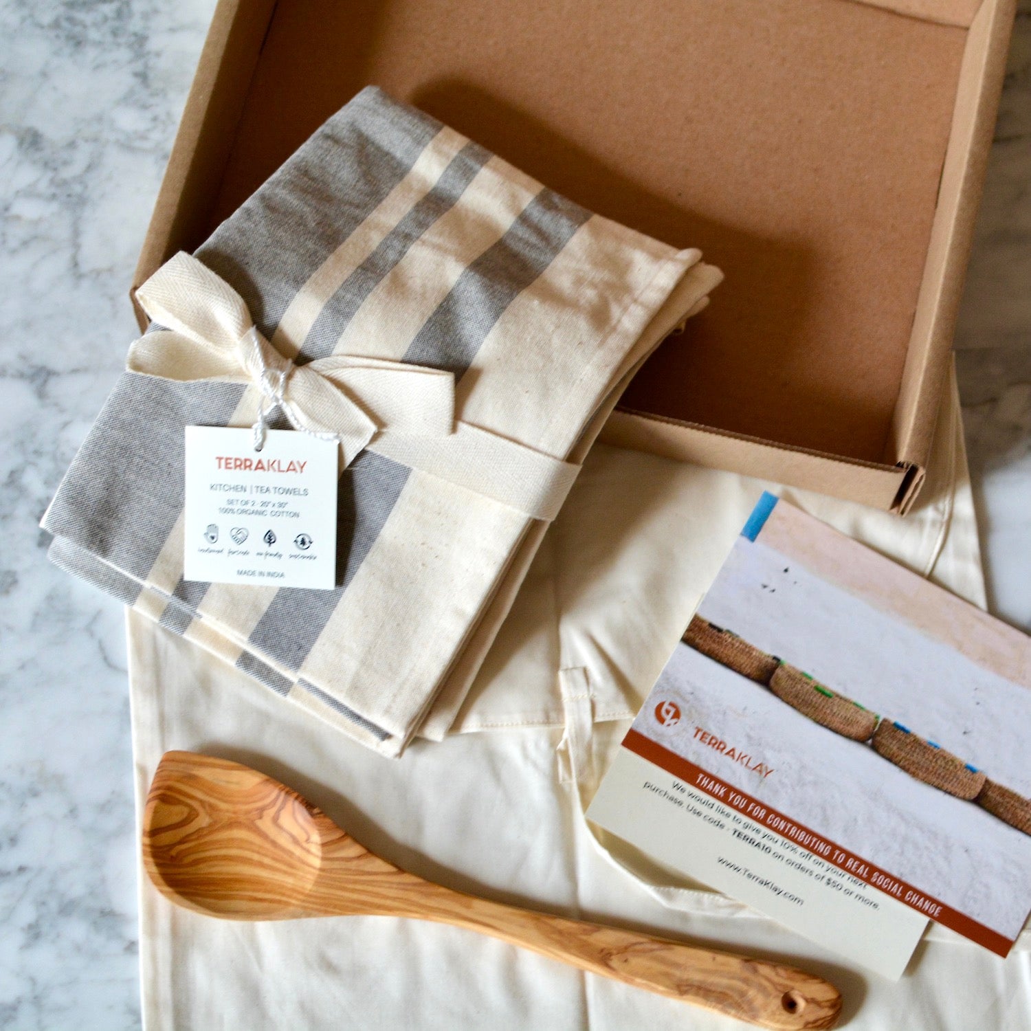 Kitchen Towels and Olive Wood Spoon Gift