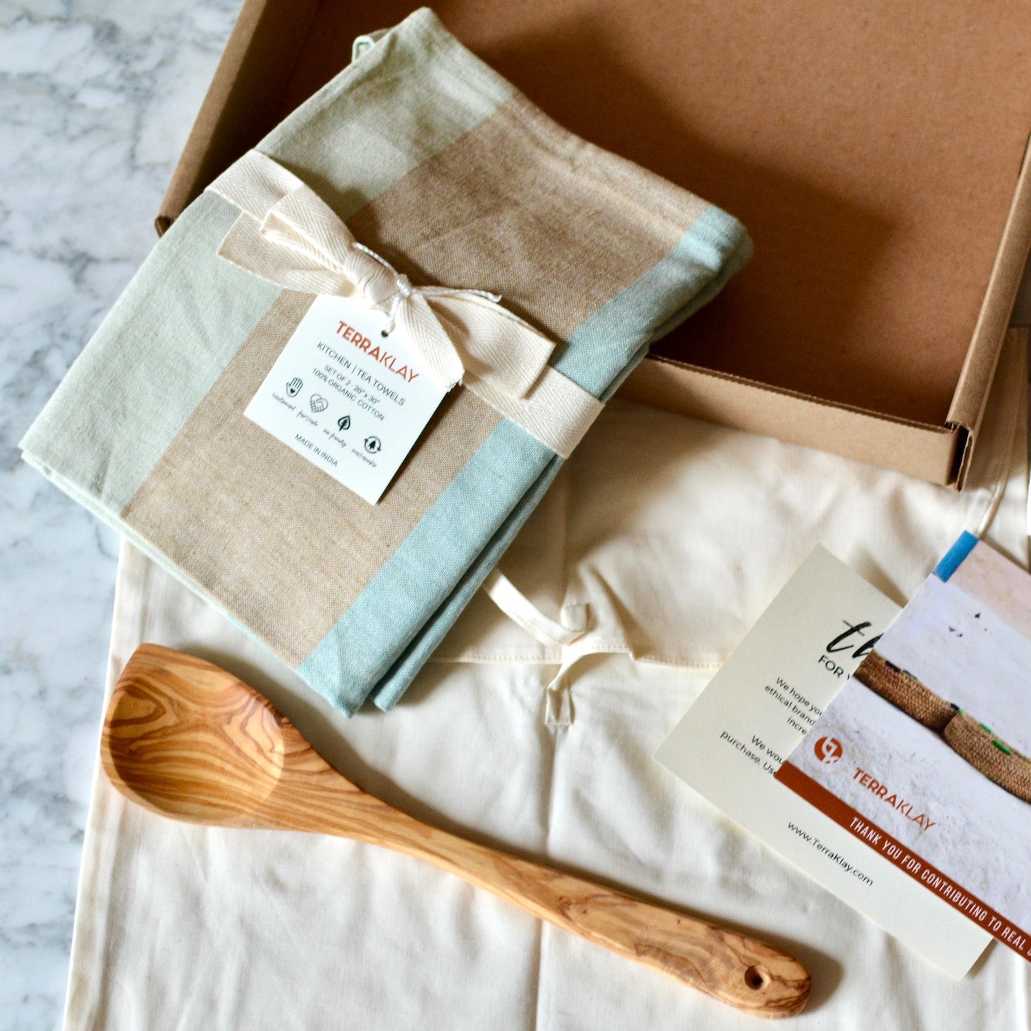 Kitchen Towel Gift Set with Olive Wood Spoon | TerraKlay