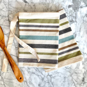 best cotton kitchen towels in stripes of coral blue and green by TerraKlay