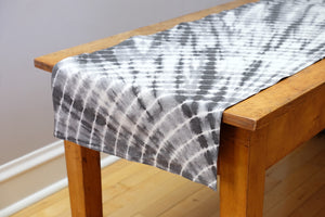 Large Shibori Tie-Dye Grey Table Runner | TerraKlay