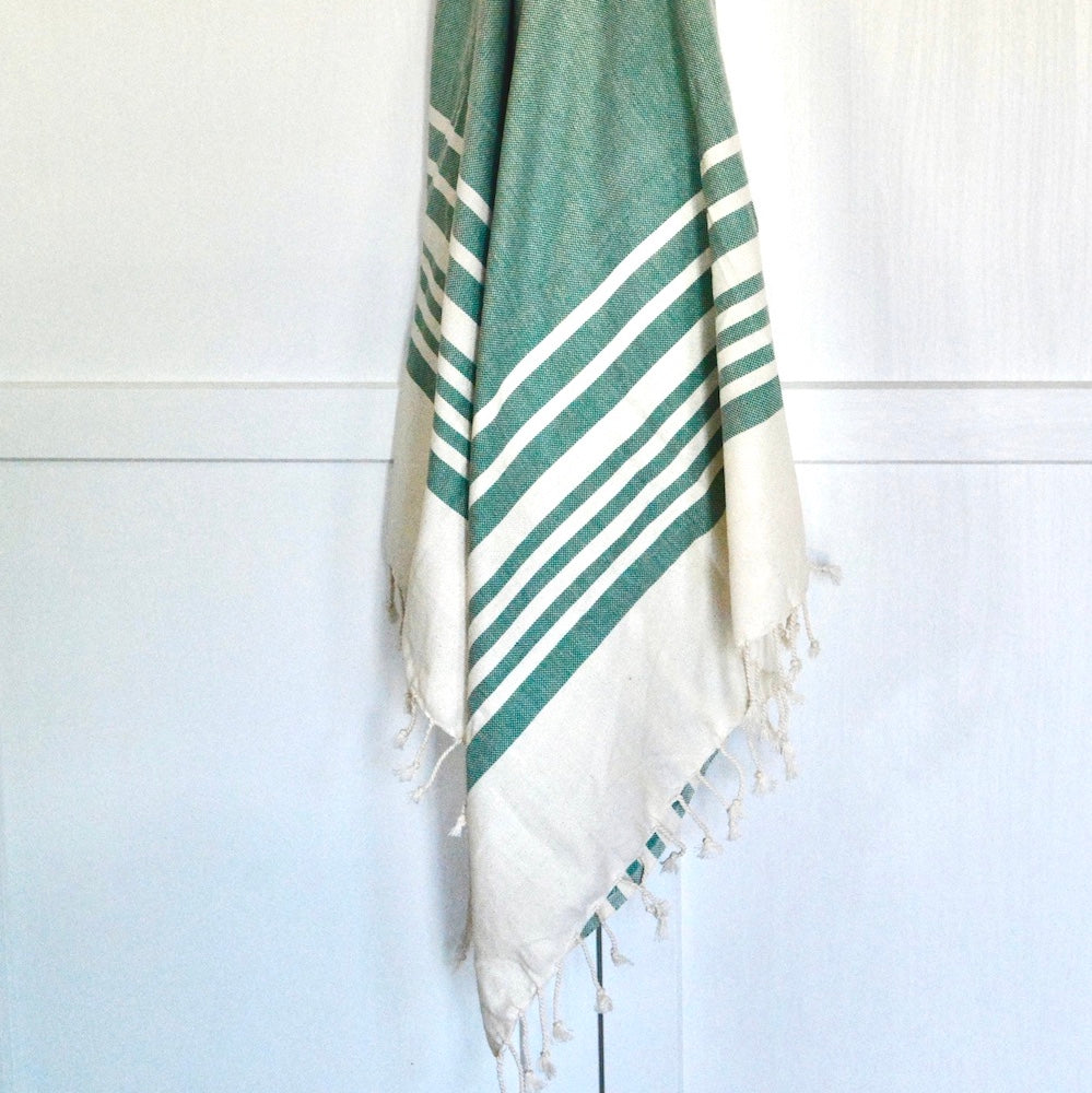 TerraKlay green handloomed organic cotton bath towel made in India