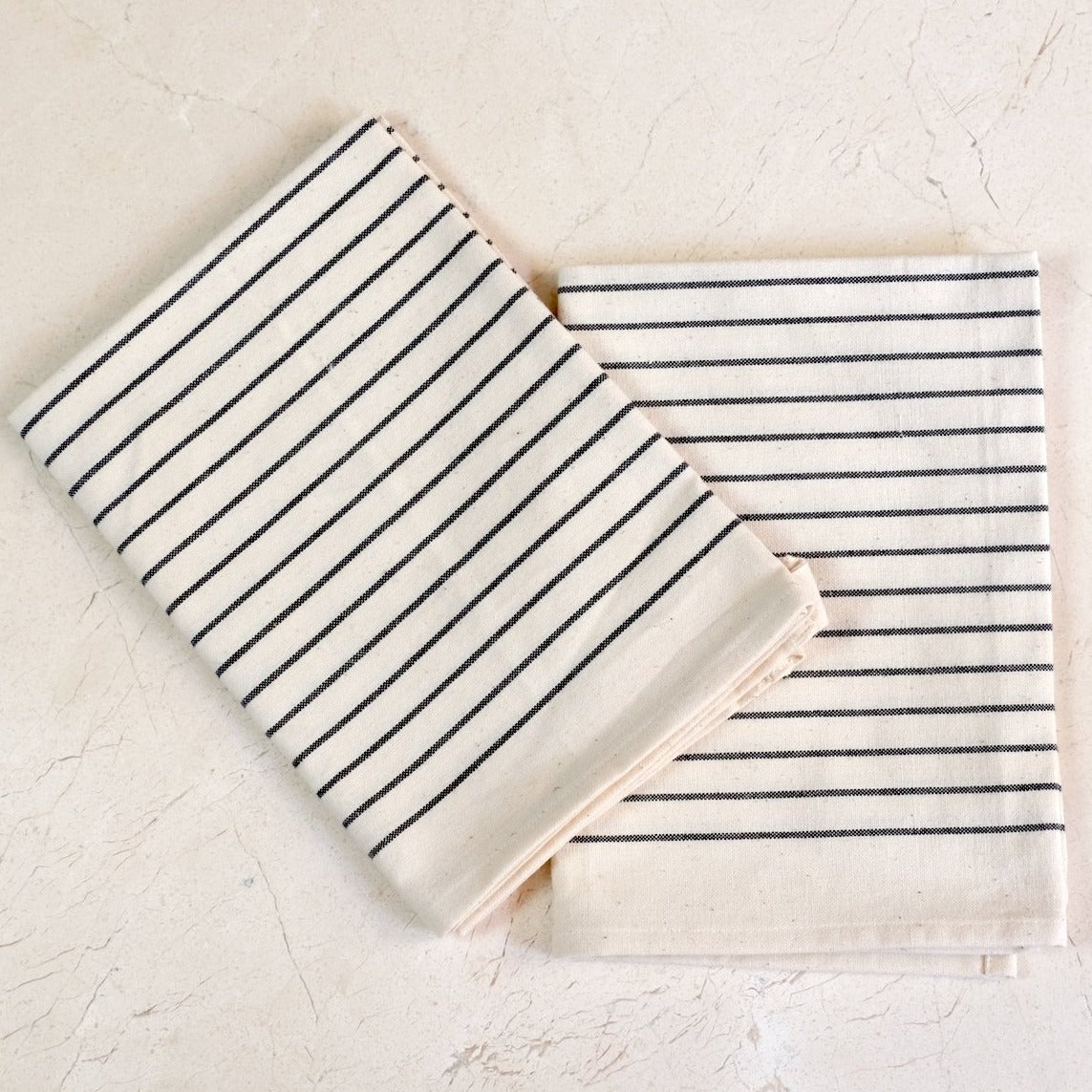 100% Organic Cotton Dish Towels Cream with Black Stripes