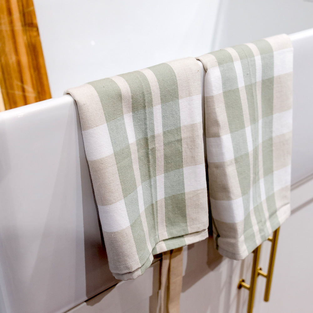 Plaid Two Tone Cotton Kitchen Towels - Set of 2