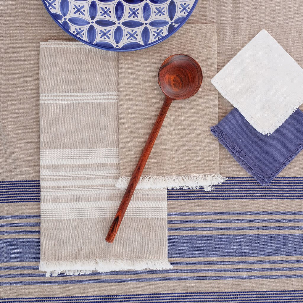 Wheat with Blue Stripes Tablecloth