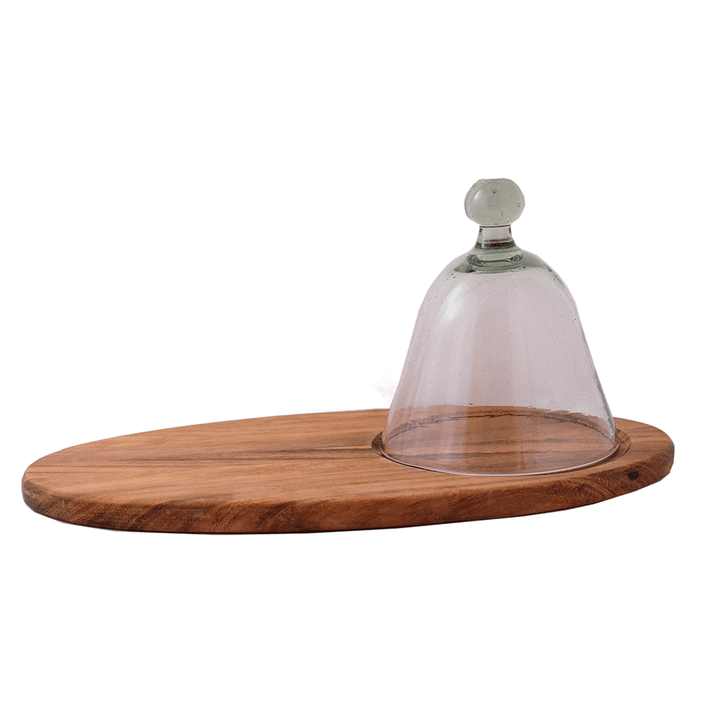 Large Oval Wood Board with Glass Dome
