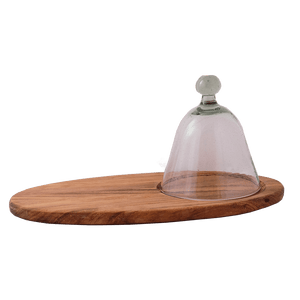 Large Oval Wood Board with Glass Dome