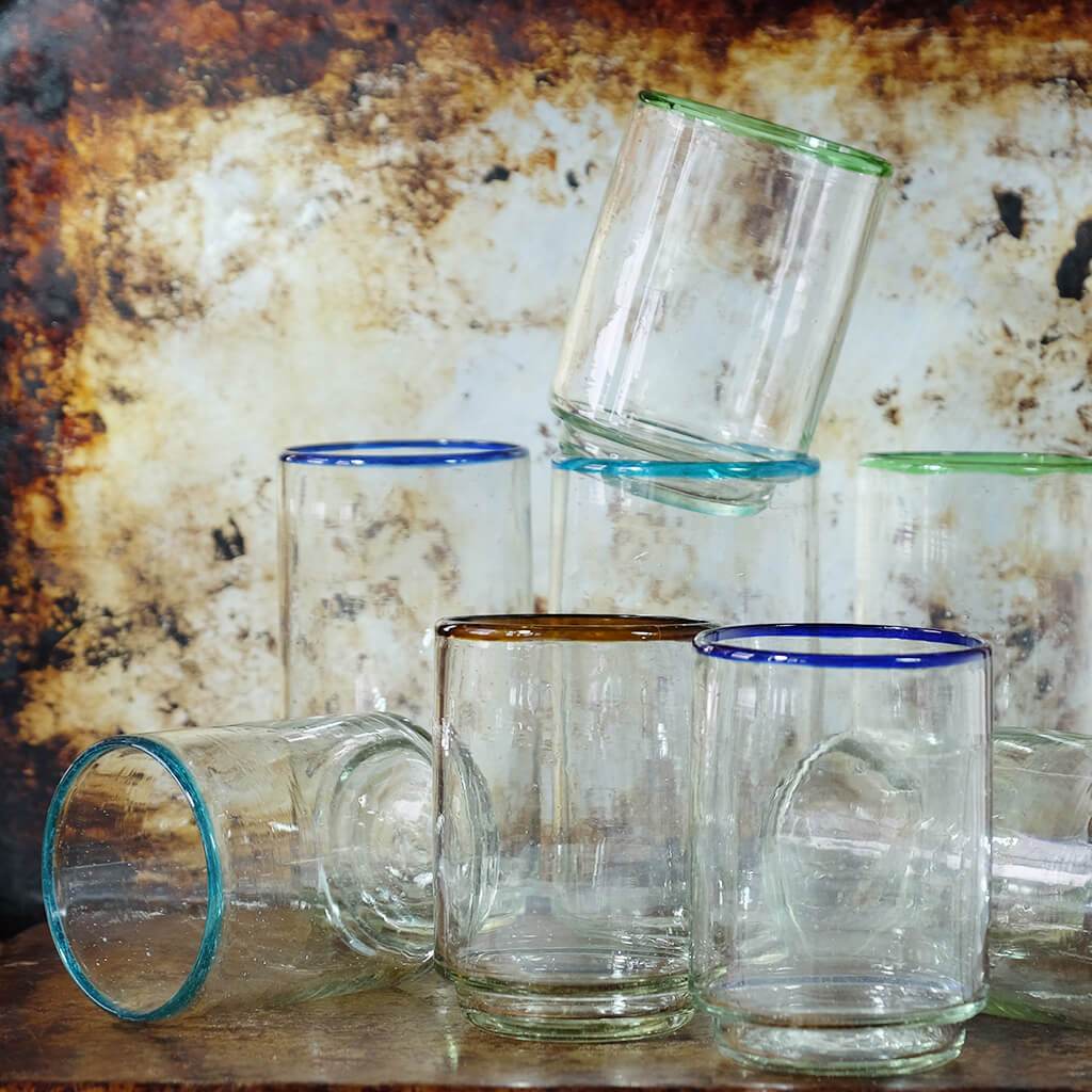 Large Aqua Rim Stacking Glass