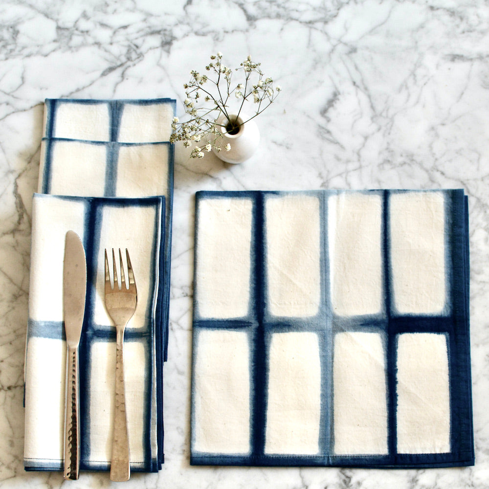 Rectangle Pattern Cotton Blue Napkins | TerraKlay
