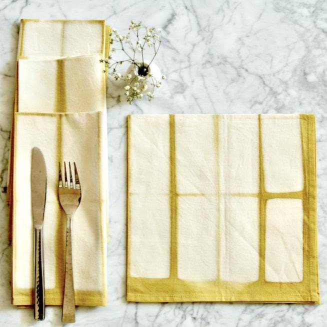 Chechi Rectangle Pattern Shibori Cotton Gold Napkins | TerraKlay